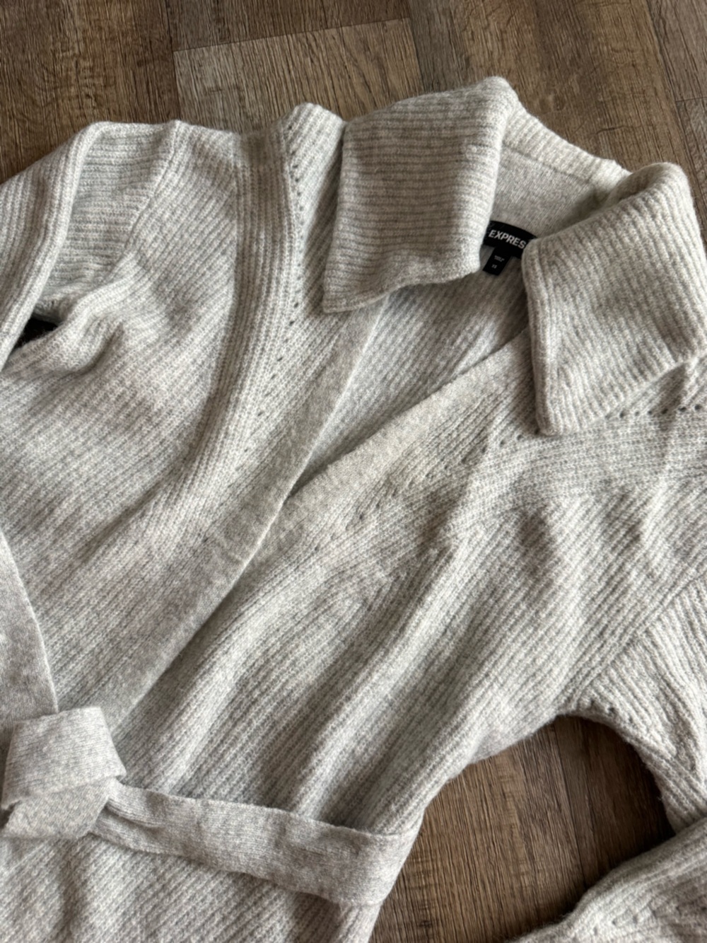 Express Ribbed Knit Open Cardigan - Light Beige - Picture 5 of 5